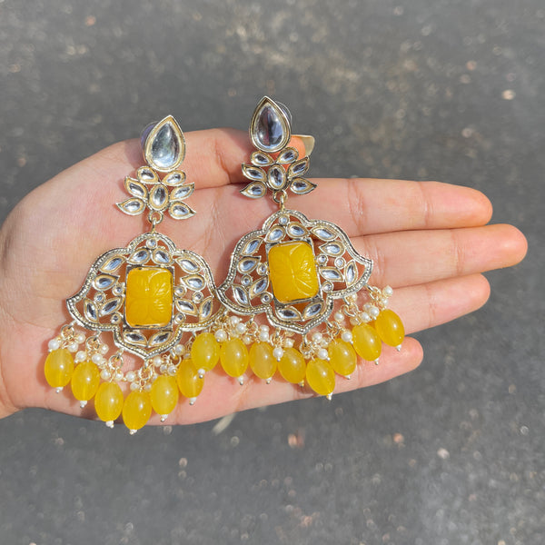 Yellow Krishanya Kundan Earrings