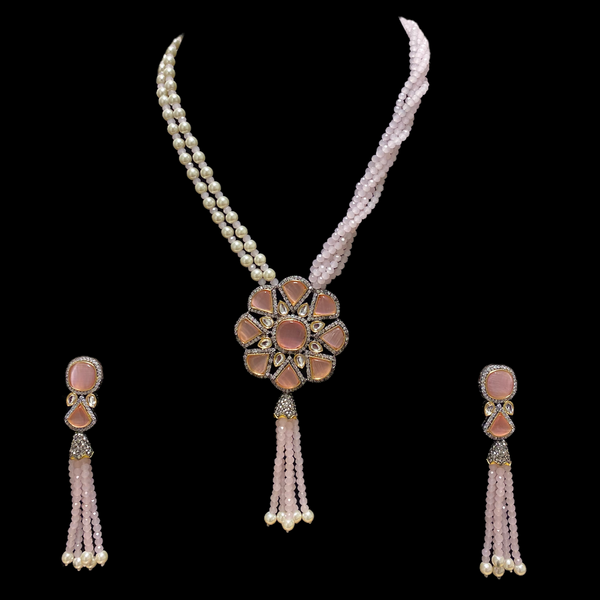 Baby Pink Vishakha Kundan Long Necklace Set