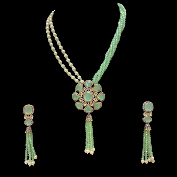 Mint Vishakha Kundan Long Necklace Set