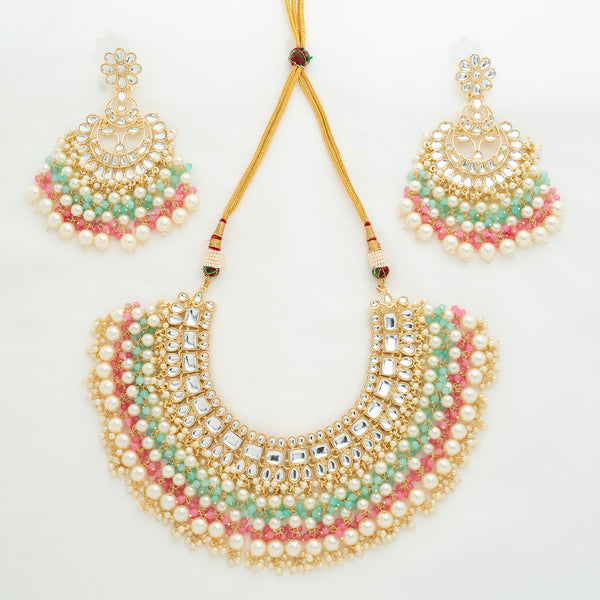 Pink Mona Kundan Necklace Set