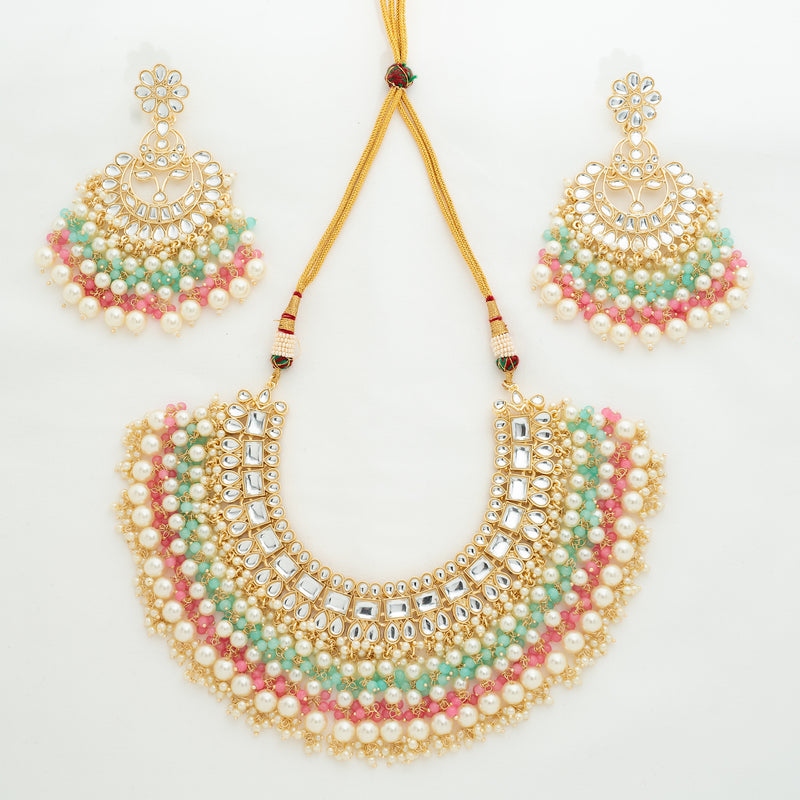 Pink Mona Kundan Necklace Set