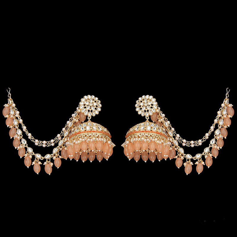 Peach Pankhuri Kundan Earrings