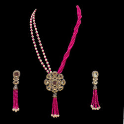 Pink Vishakha Kundan Long Necklace Set
