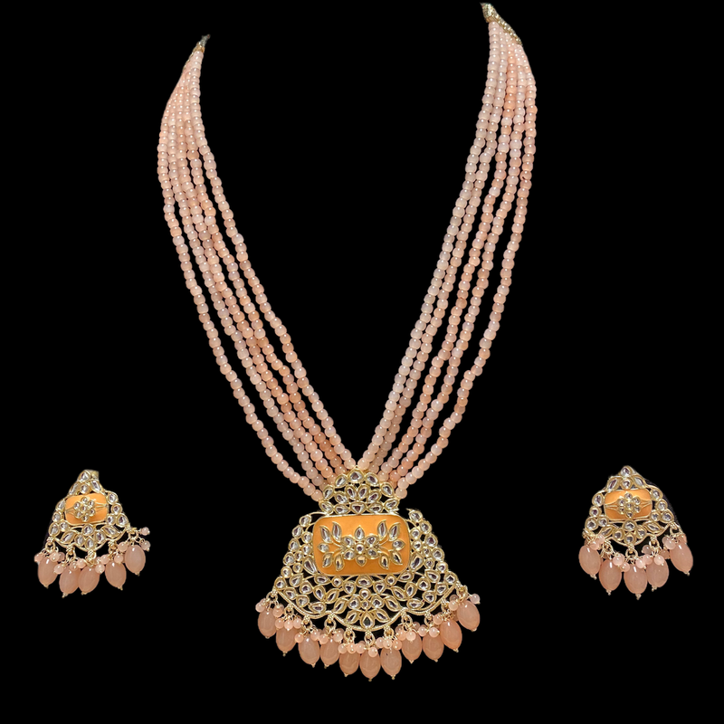 Peach Sonam Meenakari Long Necklace Set