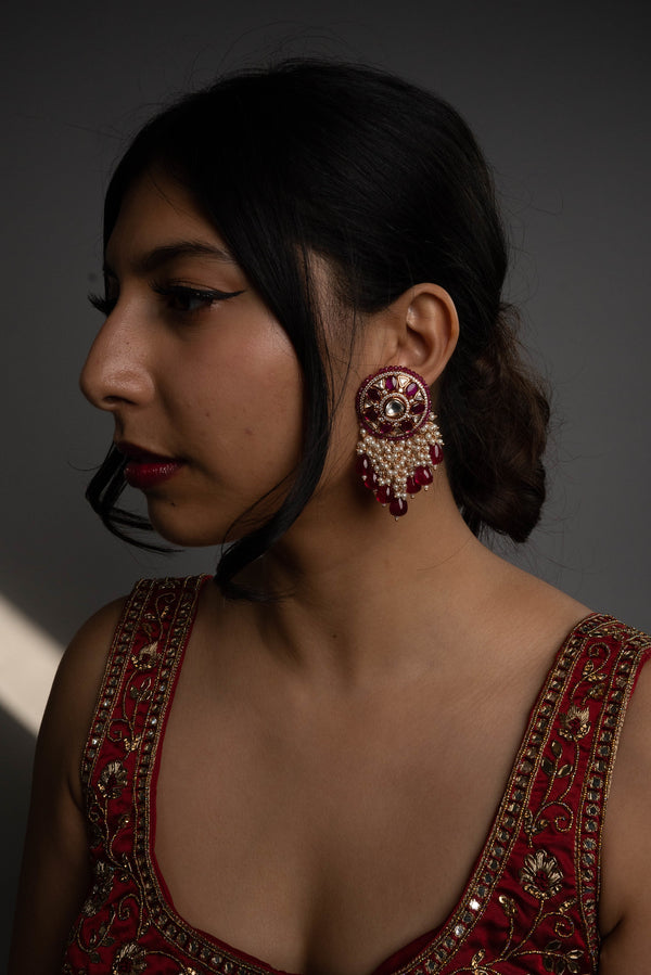 Ruby Nirvi Pachi Kundan Earrings