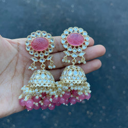 Pink Priyal Kundan Earrings