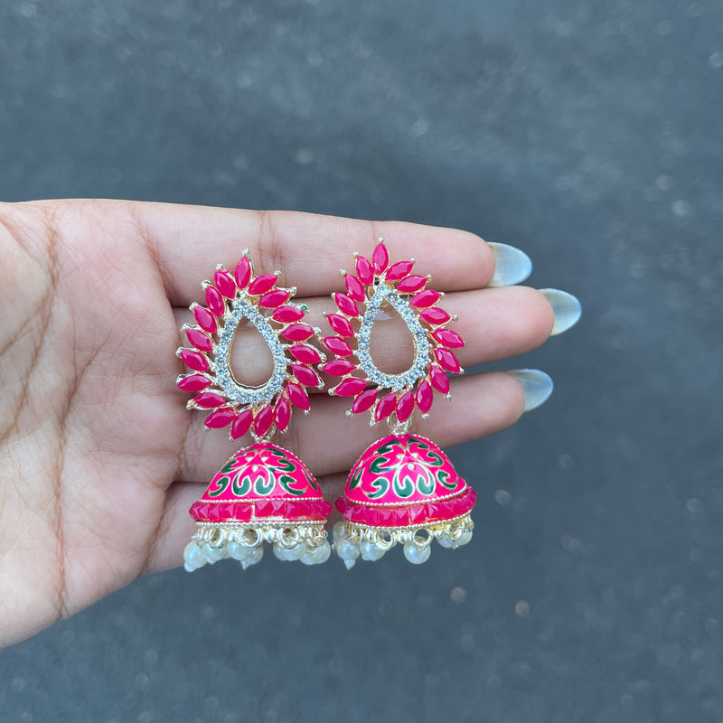 Pink Kakoli Meenakari Earrings