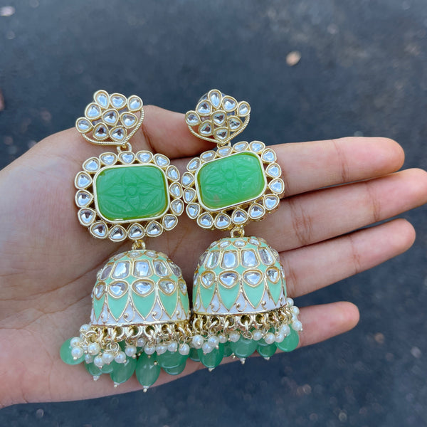 Mint Jiya Meenakari Kundan Jhumka Earrings