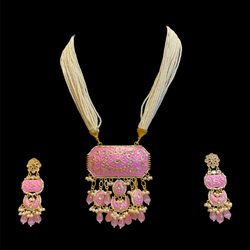 Pink Rosho Meenakari Set