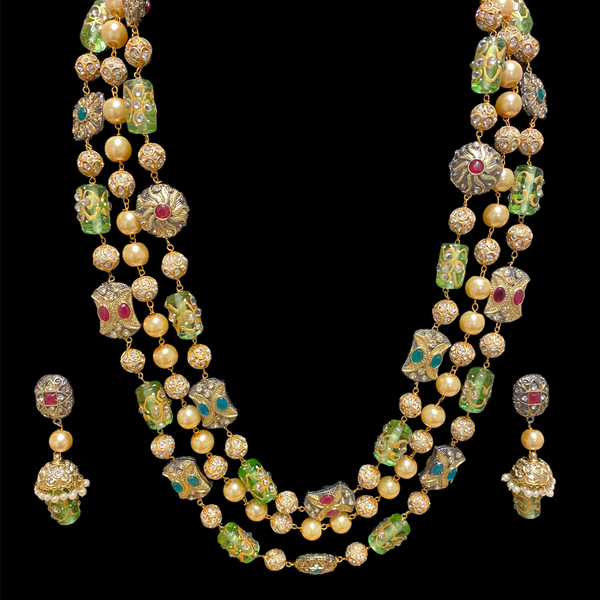 Green Tashi Kundan Long Necklace Set