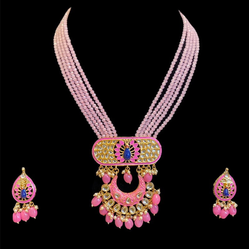 Pink Ribhavi Meenakari Long Necklace Set