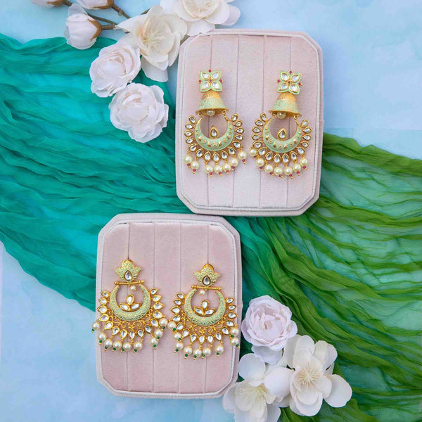 Mint-green gold-plated earrings - Romikas