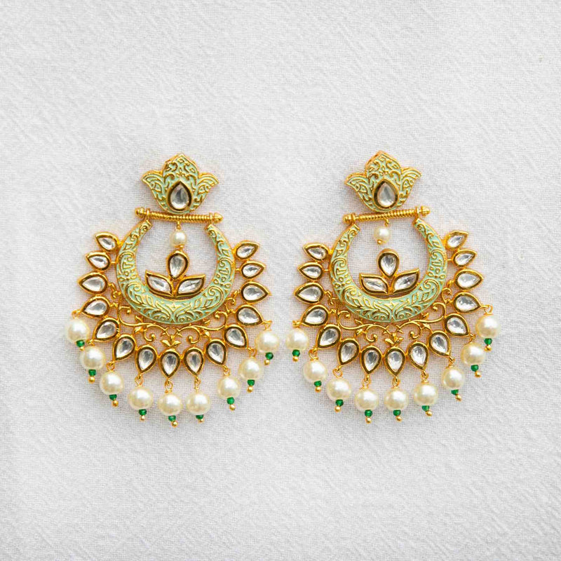Mint-green gold-plated pearl earrings - Romikas
