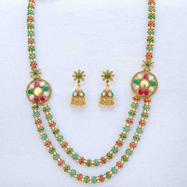 Multicolor Aruna necklace set: gemstones, gold plating - Romikas