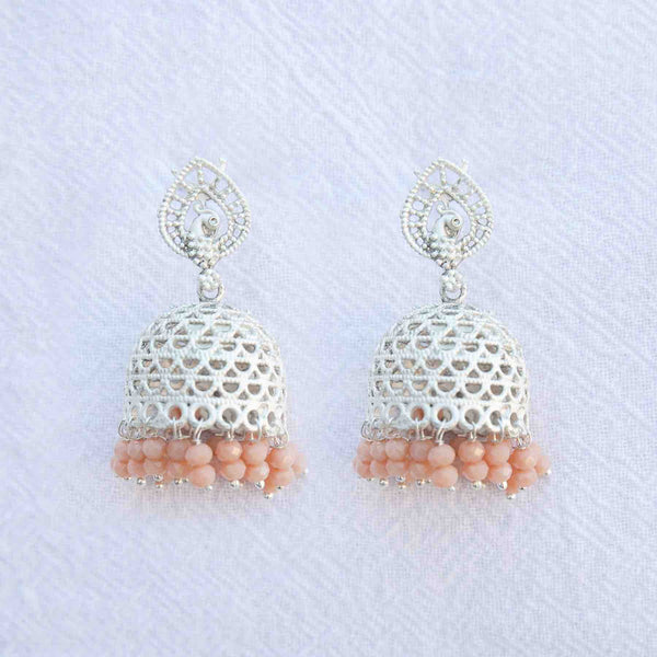 Peach Muskaan jhumka earrings: silver - Romikas