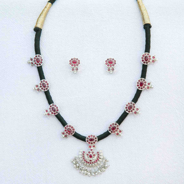 Ruby Nyla necklace set: gemstones, pearls, oxidized silver - Romikas