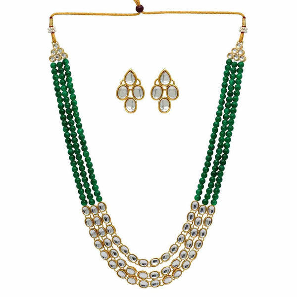 Ruhi kundan necklace set: green beads - Romikas
