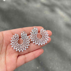Silver American Diamond Chand earrings - Romikas